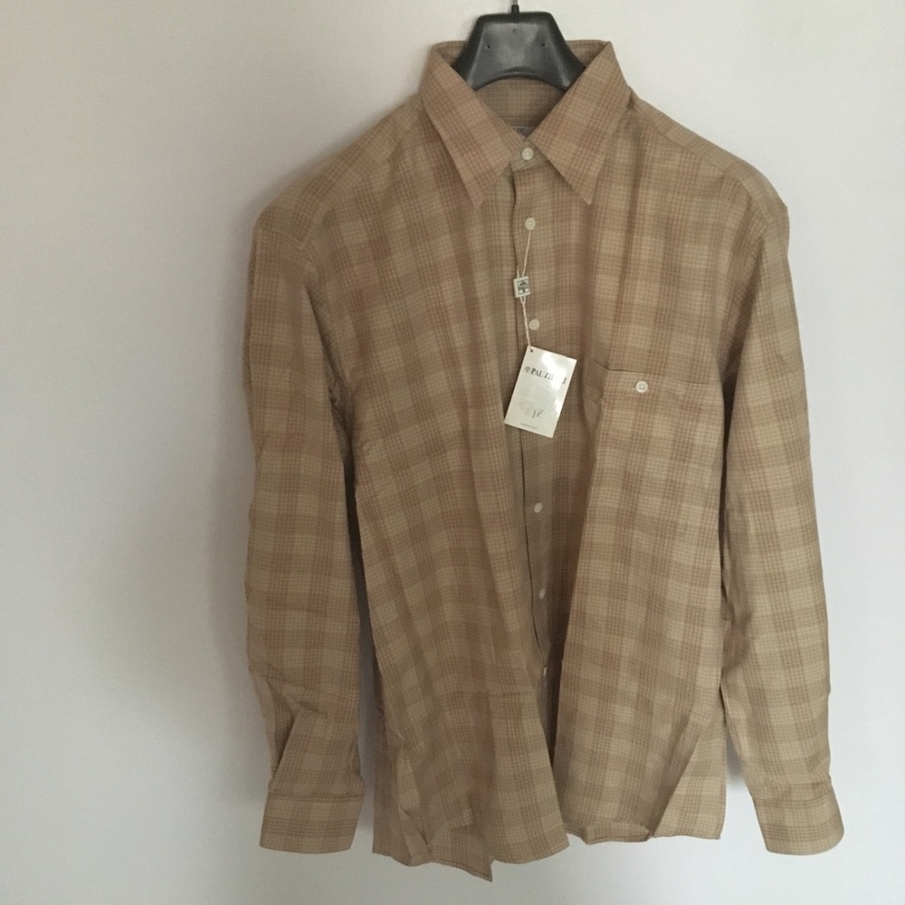 Pal zileri sport shirt brown beige large long sleeve Italy cotton new nwt pa0160